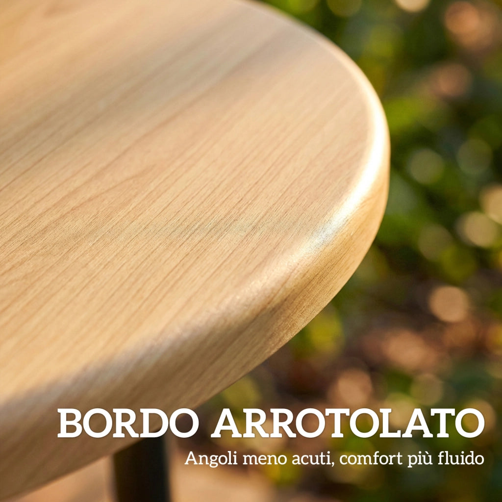 Tavolino da Giardino Rotondo in Metallo. per Balcone e Terrazzo. ?48x51 cm. Effetto Legno Naturale