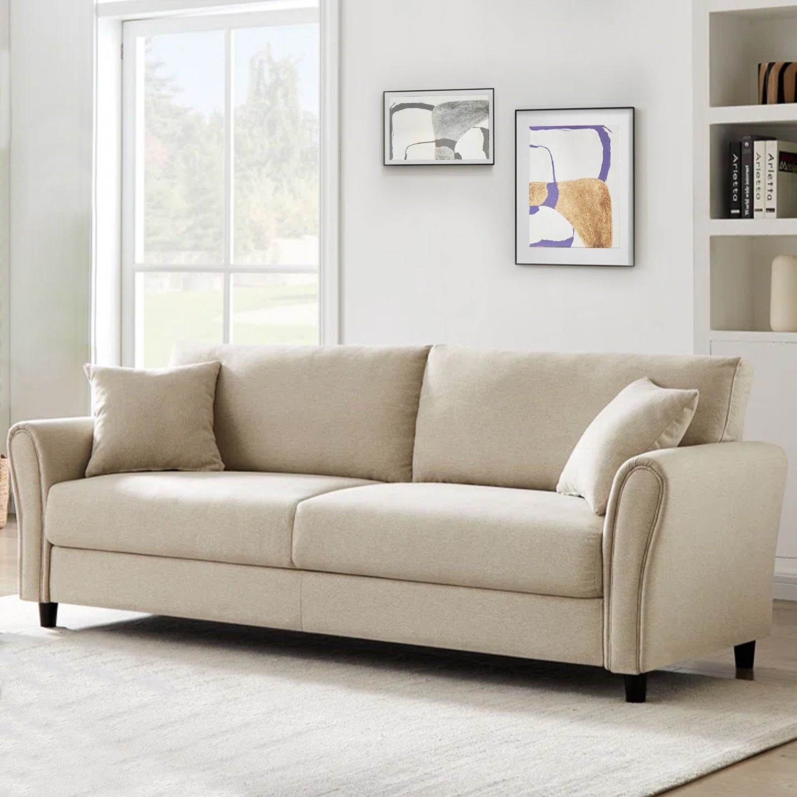 Divano 3 Posti con Rivestimento in Tessuto Beige Premium Sofa Relax 212x75x87 cm