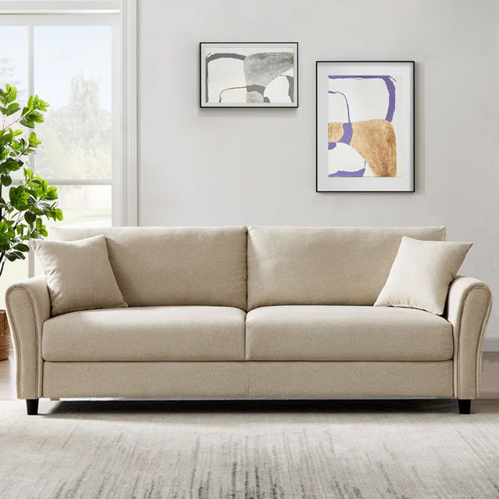 Divano 3 Posti con Rivestimento in Tessuto Beige Premium Sofa Relax 212x75x87 cm