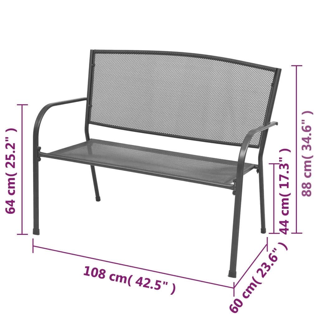Panca da giardino mobili da esterno terrazza 108 x 60 x 88 cm acciaio e rete antracite 02_0011151