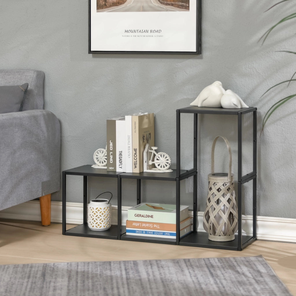 Set Nostened di 4 Mensole da Muro 28 x 28 x 20 cm in Acciaio - Nero [en.casa]
