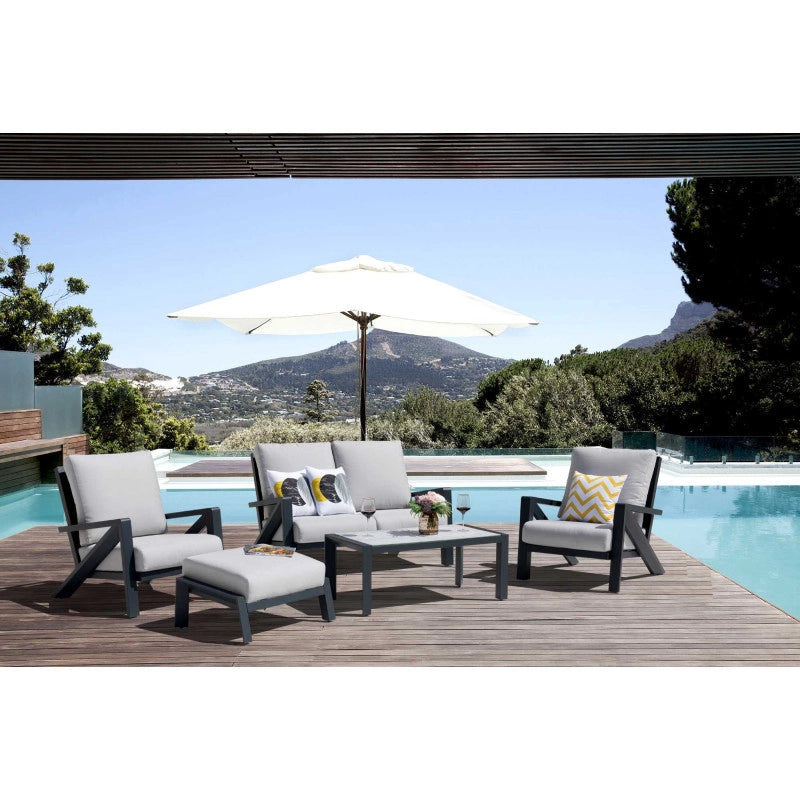 Salotto alluminio Miller 2 posti antracite con cuscini grigio chiaro 6 pezzi