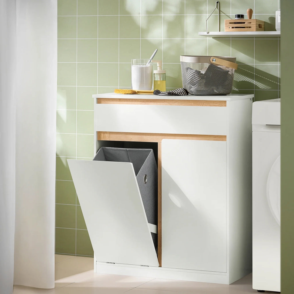 Mobile lavanderia con sacchi Portabiancheria pieghevoli Cesto portabiancheria Mobile da bagno, Bianco 71x33x85cm BZR79-W