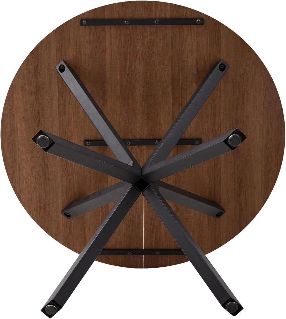 GrandCA HOME Set da pranzo Tavolo da pranzo con 4 sedie, Tavolo da pranzo rotondo in legno 100 * 100 * 75 cm, 4 sedie con schienale alto, Gambe in legno di faggio, (Marrone scuro + Nero)