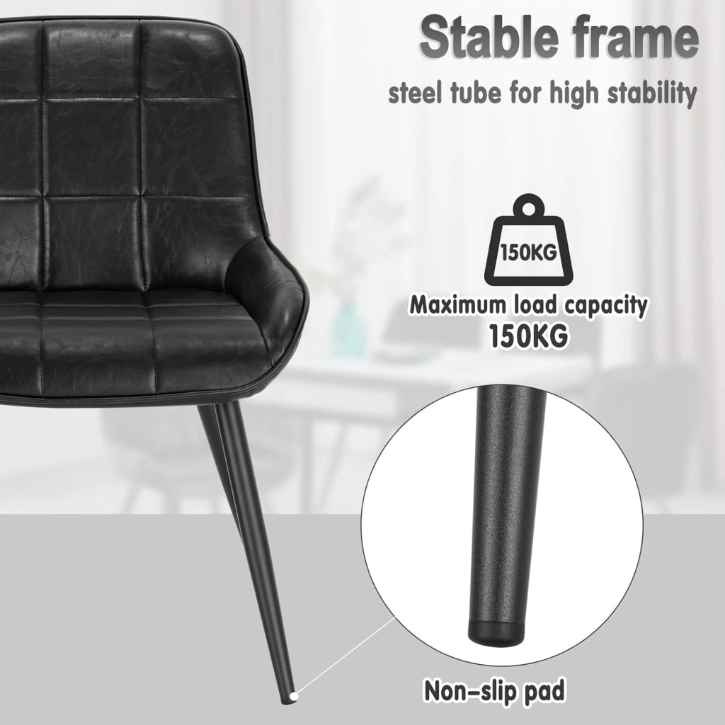 Set di 4 Sedie da Pranzo con Schienale Curvo, Sedie Ergonomiche in similpelle e Metallo, Poltroncina imbottita per Salotto, Ufficio, Camera da Letto, Nero BH332sz-4
