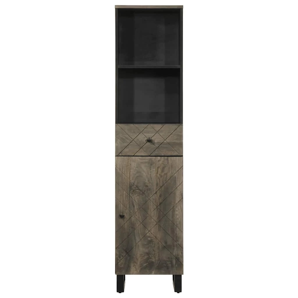 Mobiletto da bagno con anta contenitore nero 38 x 33 x 160 cm stile moderno legno massello nero 02_0057734