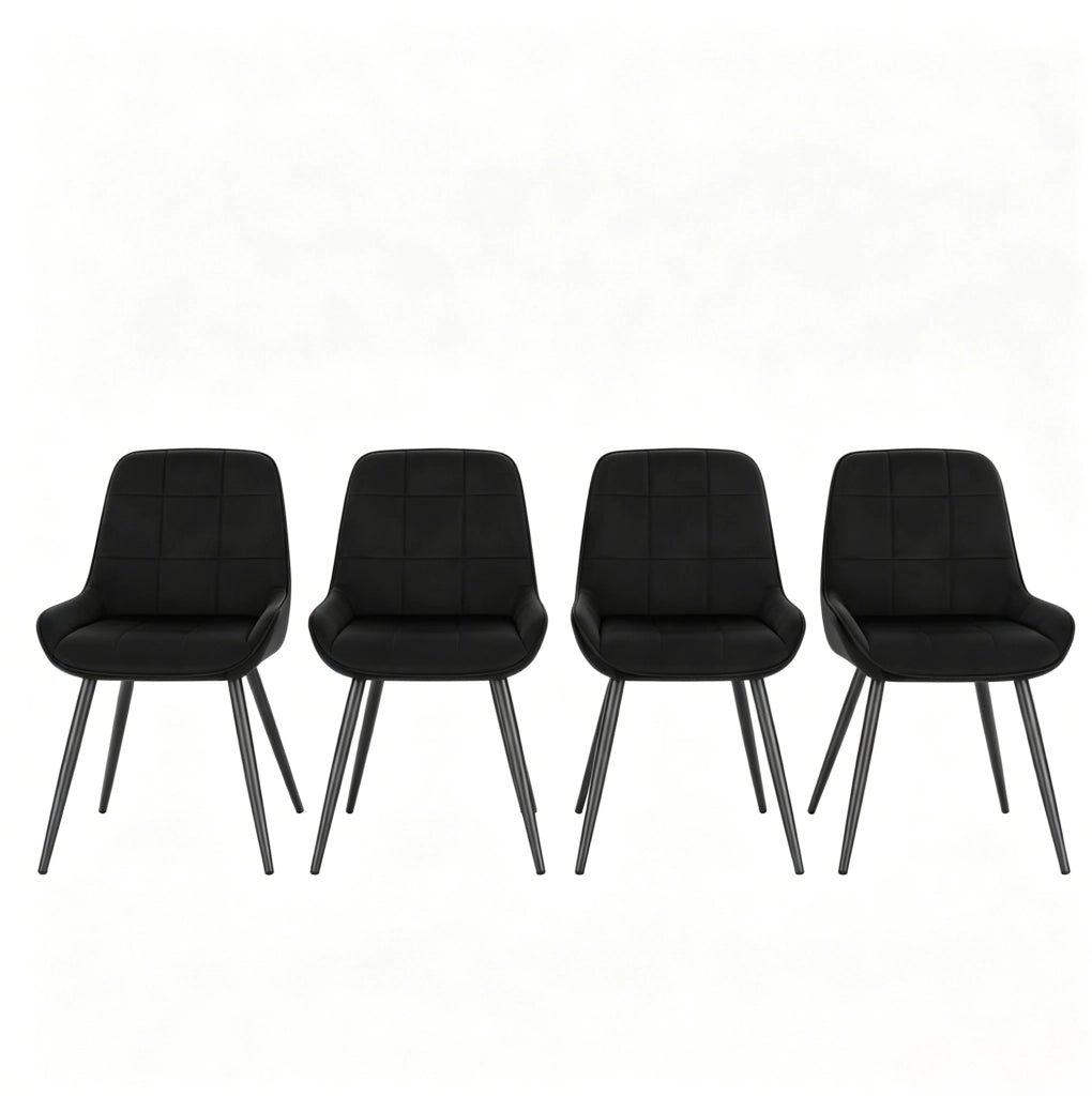 Sedia da pranzo 52x51x81,5 cm in velluto nero, set da 4, con braccioli