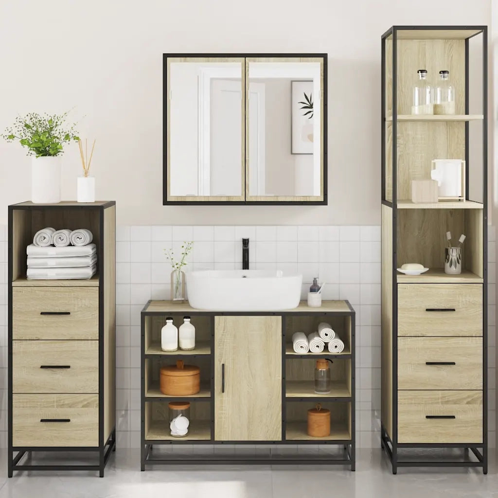 Set Mobili da Bagno 4 pz Rovere Sonoma in Legno Multistrato 3301271