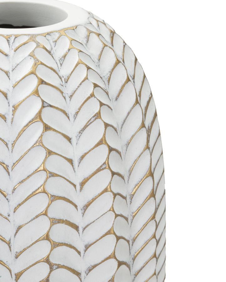 Vaso Resina Leaf Ø18,5x46 cm in Resina Oro e Bianco