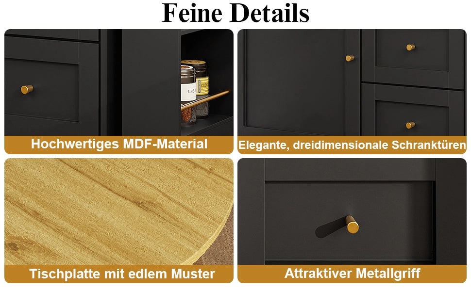 Bartisch allungabile nero con ripiano snack e vano portaoggetti, 138-204x39x105 cm
