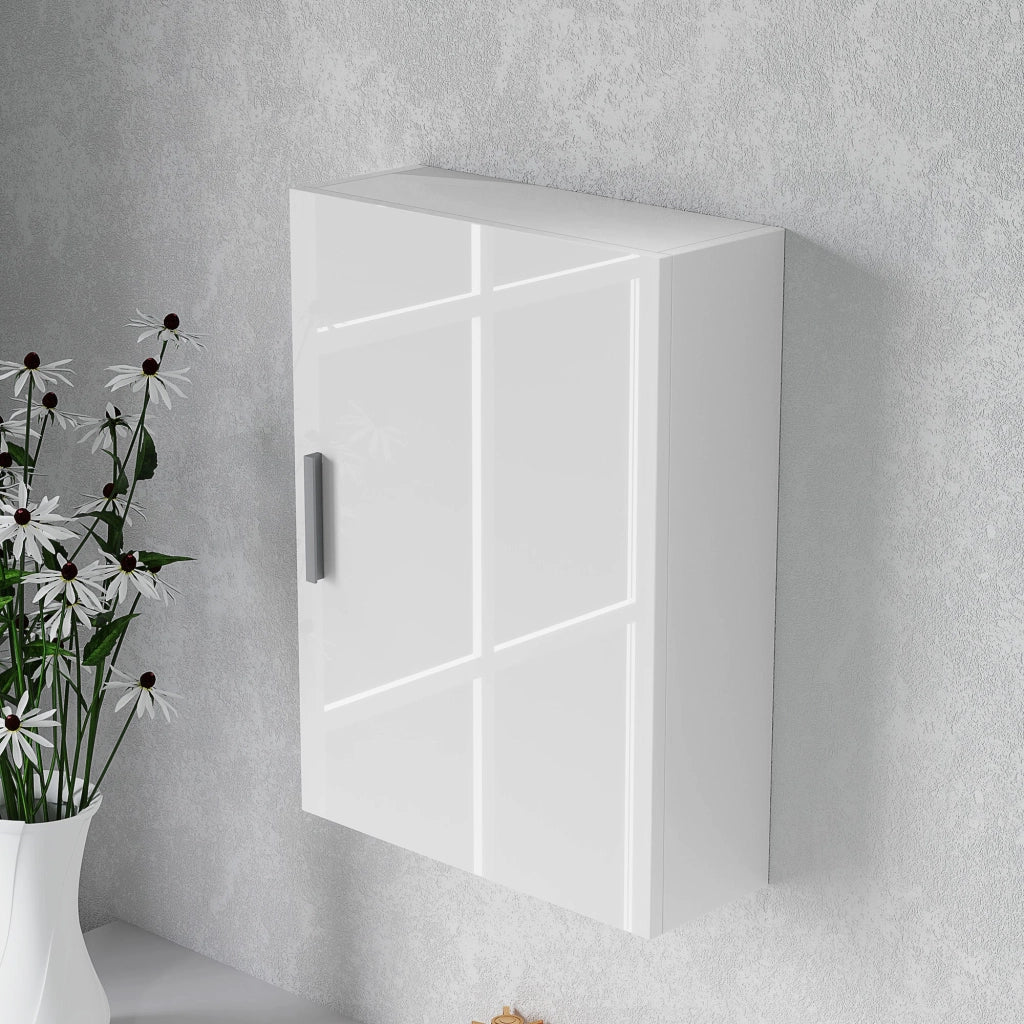 Armadietto Bagno da Parete 40x15x55 cm con 3 Ripiani Regolabili in Vetro in Legno Bianco