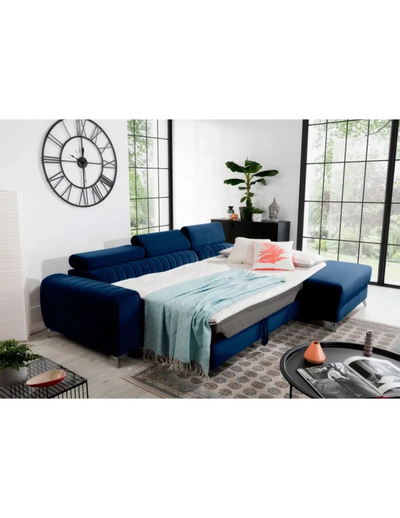 Canapé d'angle droit Bleu foncé convertible 3 places JAYSON couchage d'appoint Divano ad angolo destro blu scuro convertibile 3 posti JAYSON letto aggiuntivo