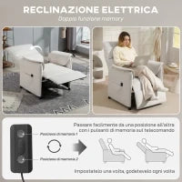 Poltrona Reclinabile Elettrica con Telecomando e Poggiapiedi, in Tessuto Effetto Velluto, 80x83x104 cm, Crema