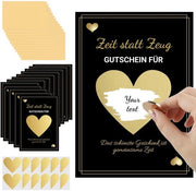 Set di 12 buoni regalo - Carte regalo - Tempo al posto di oggetti - Disegno nero-oro - Idea di regalo per tempo condiviso - Stile elegante - Buoni regalo
