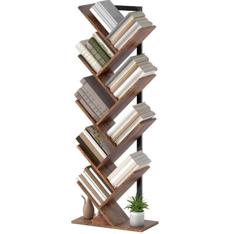 Libreria 50x24x136 cm a forma di albero con 9 ripiani in legno marrone rustico
