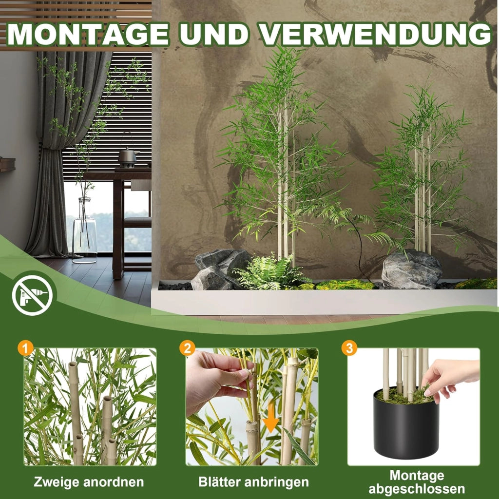 Pianta artificiale in bambù per interni, piante artificiali, come vero con vaso di fiori, piante artificiali, pianta finte, per soggiorno, camera da letto, ufficio, 150 cm di altezza