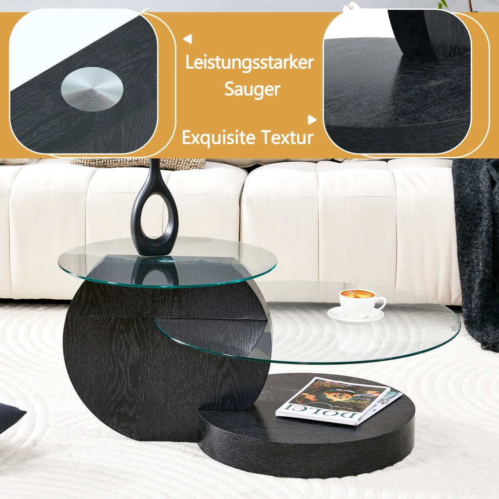 Tavolino da caffè a 2 ripiani in MDF e vetro per soggiorno 78.5×78.5×24.5 cm nero