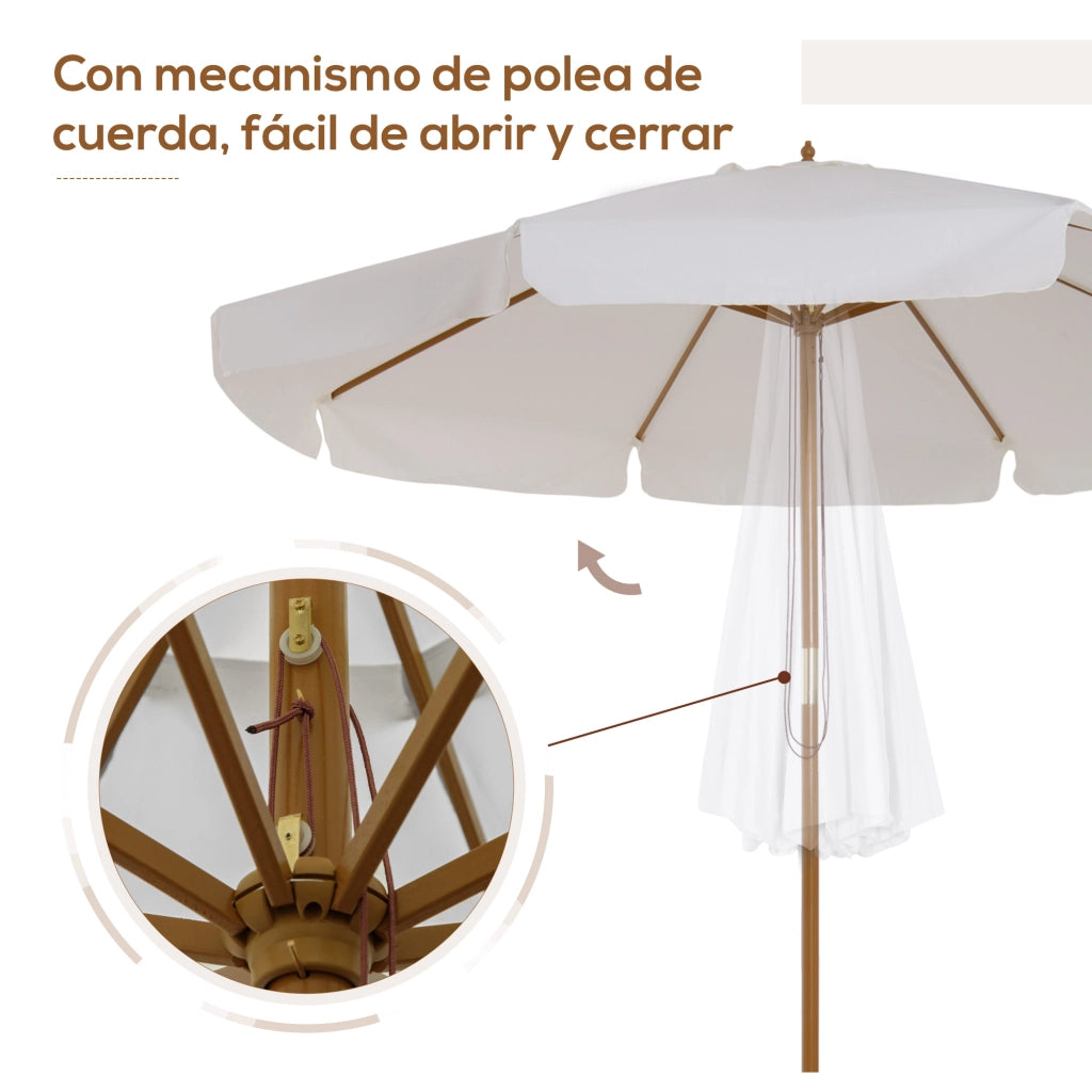 Ombrellone da Giardino con Sistema a Puleggia e 8 Stecche di Bamb¨´ ¨C zephmum ¨C Beige ?325 cm