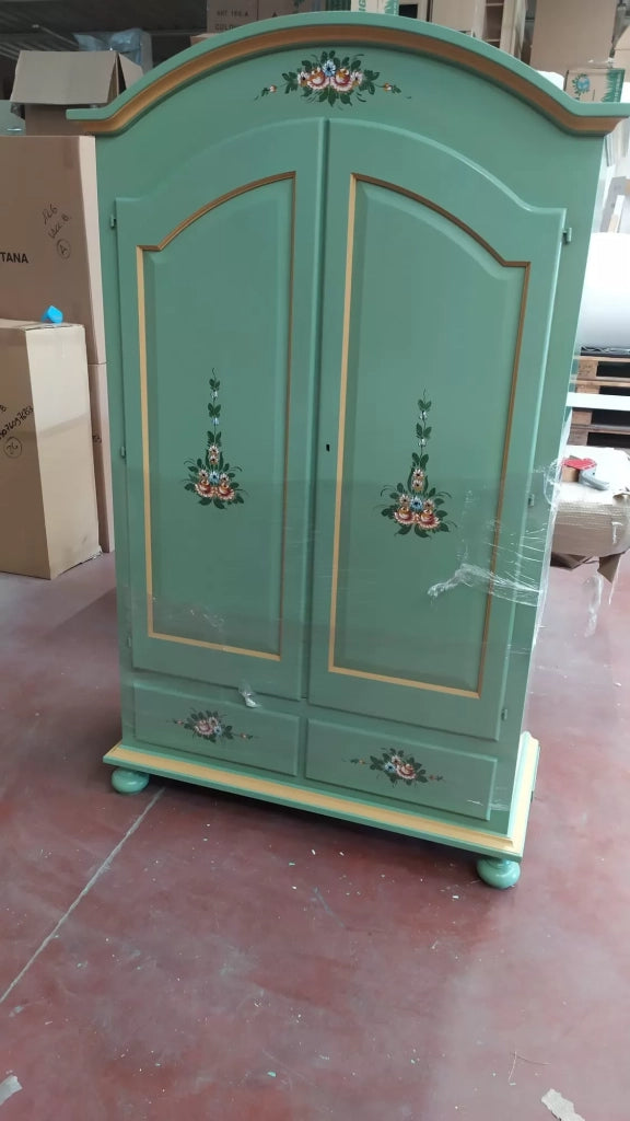 Armadio classico 2 ante shabby legno verde con decori 125x61x200 - Mobili 2G