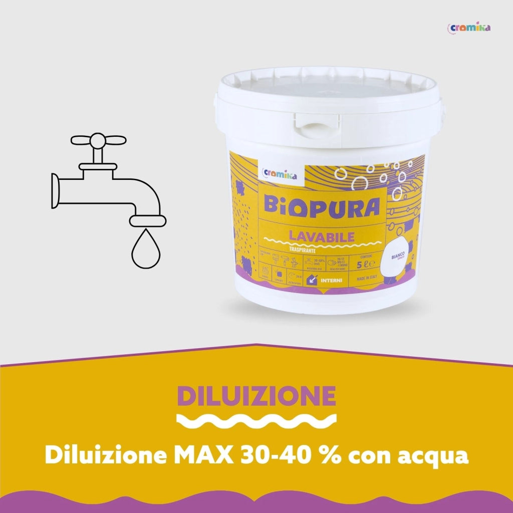 Superpittura lavabile traspirante interni alta copertura linea biopura cromika *** formato 5 lt, confezione 1