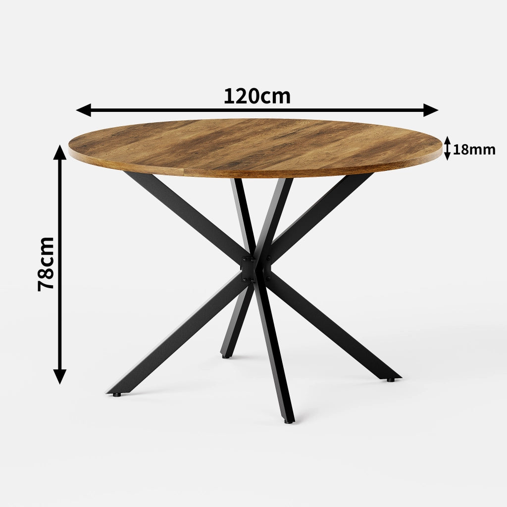 Tavolo da pranzo rotondo per 4-6 persone con gambe a X e piedi regolabili per cucina e soggiorno; 120 cm
