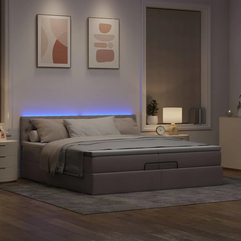 vidaXL Struttura Letto Pouf con Materassi Tortora 200x200 cm Tessuto