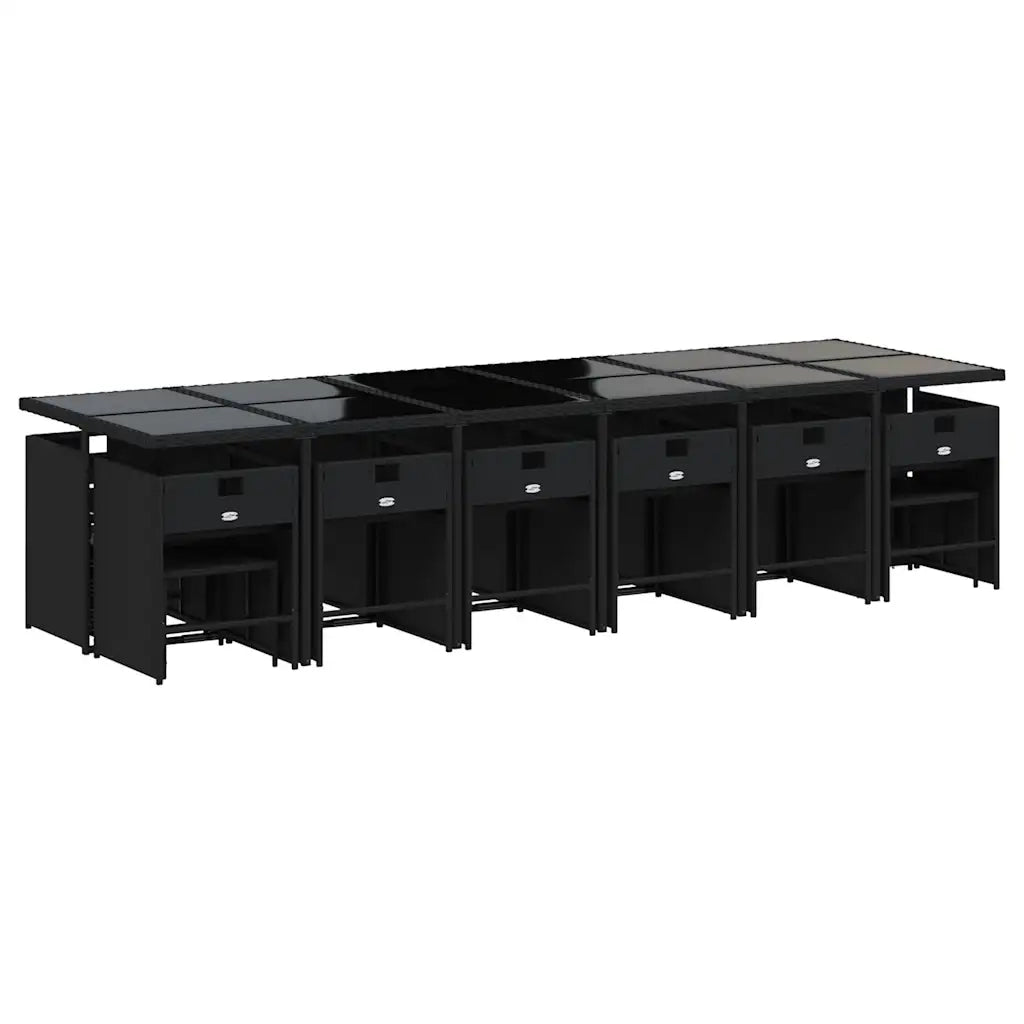 Set da Pranzo da Giardino 17 pz con Cuscini Nero in Polyrattan 3211183