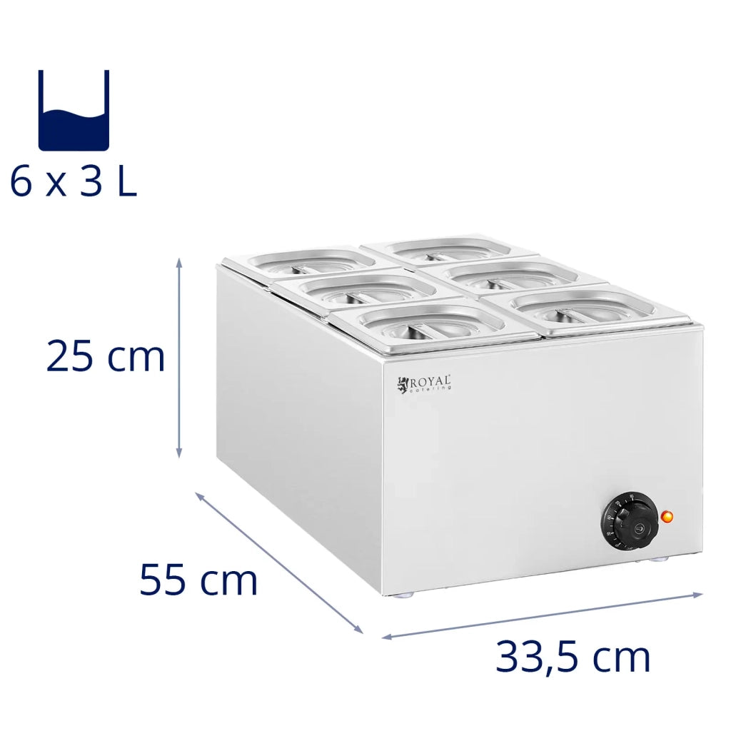 Bagnomaria professionale da 640 watt con 6 teglie GN 1/6 acciaio inox argentato 14_0008304