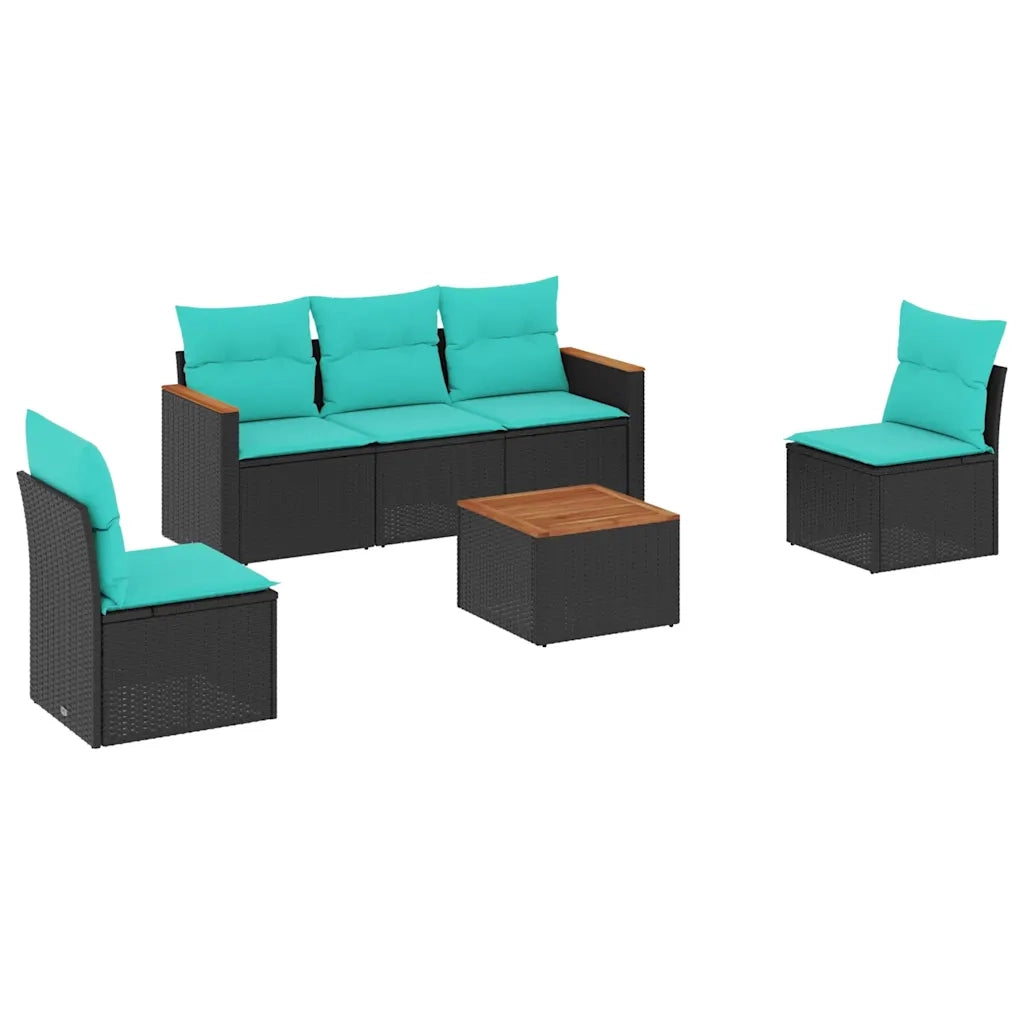 Set Divani da Giardino 6 pz con Cuscini Nero in Polyrattan 3225854