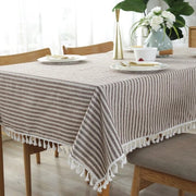 Tavolino coperto con stoffa di cotone lino a strisce con pennellini - Tavolino coperto impermeabile - Tavolino rettangolare coperto - Disponibile in diverse misure - Adatto come decorazione per tavolo in cucina e sala da pranzo (140 x 180 cm)
