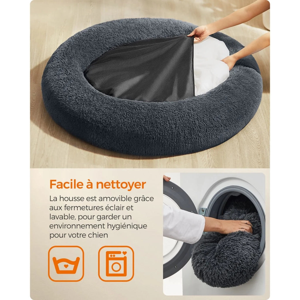 Cuccia rotonda per cani con divanetto a ciambella cuscino centrale sfoderabile e lavabile morbido tessuto di peluche 120 cm grigio chiaro 12_0006849