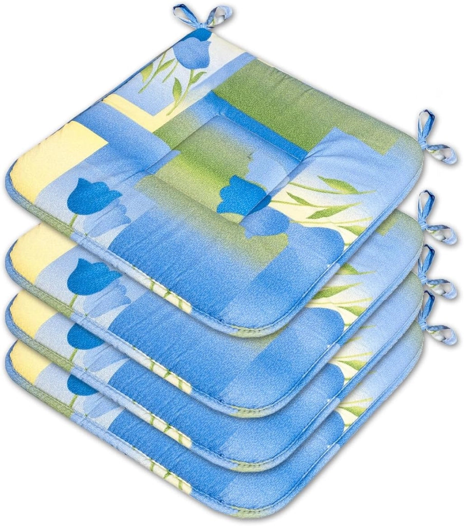 Set 4 Cuscini Sedia Cotone Fiori Tulipani Lavabili Coprisedie Universali Con Lacci Fissaggio