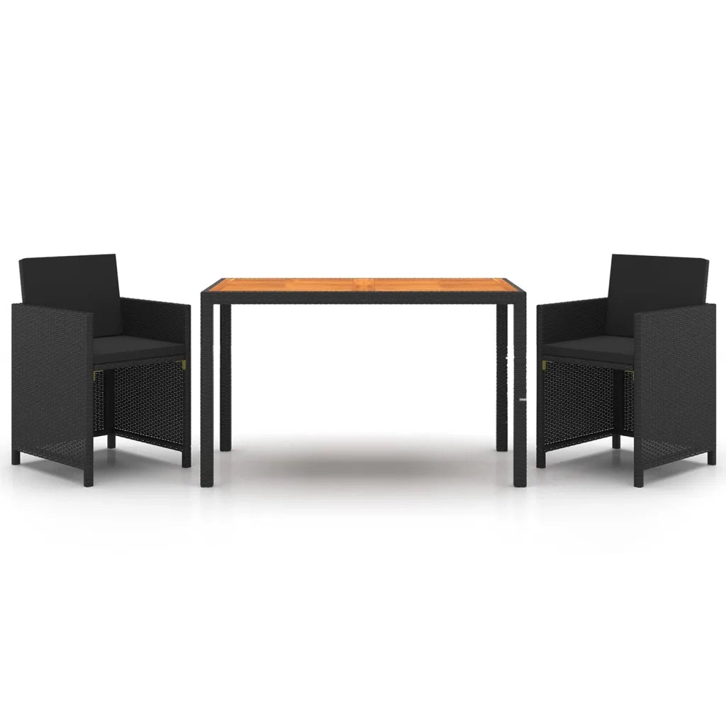 Set da Pranzo da Giardino 3 pz | Set Salotto da Giardino con Cuscini in Polyrattan Nero