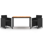Set da Pranzo da Giardino 3 pz | Set Salotto da Giardino con Cuscini in Polyrattan Nero