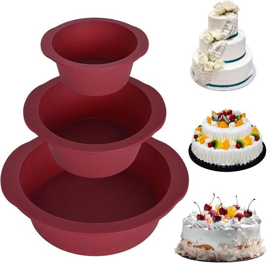 Set di forme a forma di torta in silicone 3 pezzi - rivestimento antiaderente - 10+15+20 cm