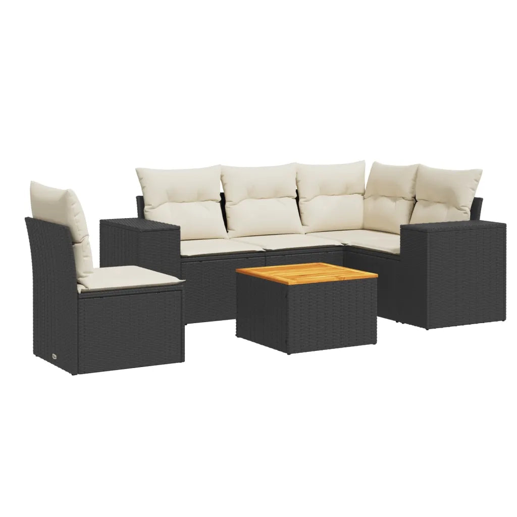Set Divano da Giardino 6 pz con Cuscini Nero in Polyrattan 3257778