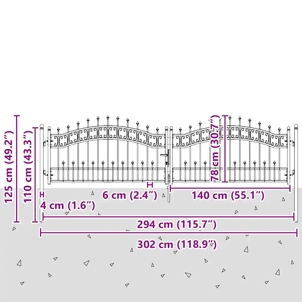 Cancello con Punta a Lancia KAMPEN 305 x 75 cm Acciaio Grigio CFW4053722