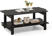 Tavolino da Caffè a 2 Ripiani, Tavolino Rettangolare da Salotto in Legno con Mensola di Stoccaggio, Ideale per Ufficio e Soggiorno, 115 x 59 x 46 cm (Nero)