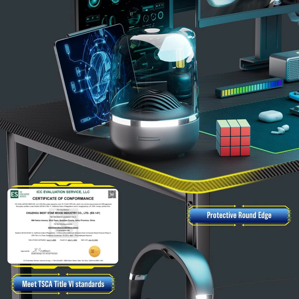 Scrivania da gioco a forma di L, scrivania angolare con ripiani portaoggetti, tavolo per computer con porta di ricarica USB e presa di corrente, 120L*80P*74H, per giocare, lavorare