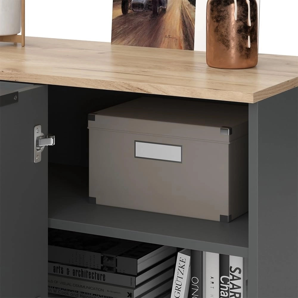 Credenza Wido, Antracite, 80 x 50 cm Cassettiera ad angolo con anta, per la conservazione e l'utilizzo salvaspazio negli angoli