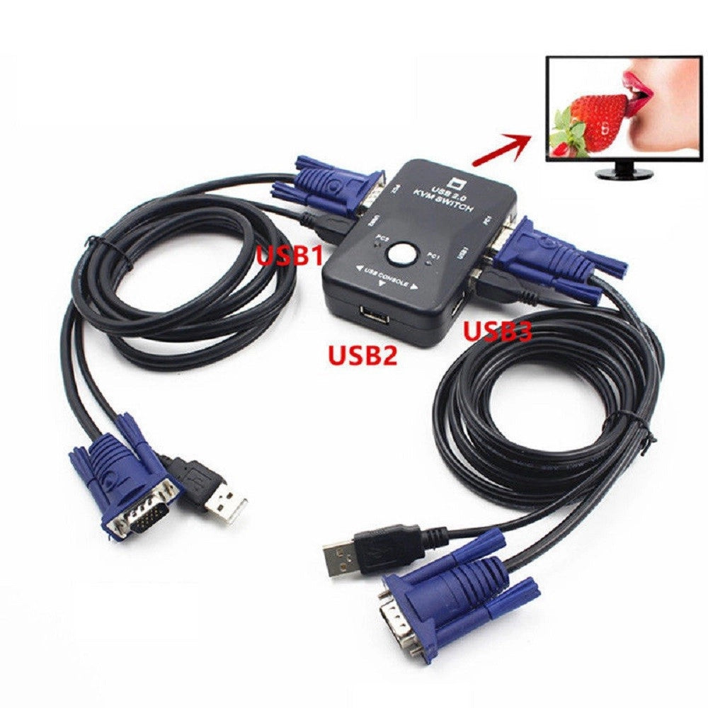 Trade Shop - Kvm Switch 2 Porte Usb2.0 Per Pc Tastiera Mouse Monitor Vga Stampante Box -