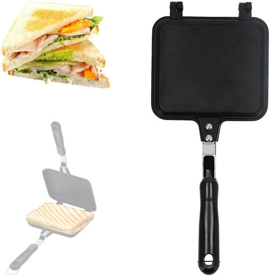 Braadpan anti-aanbak, doppio fondo, nero, sandwich maker, ideale per pannocotte e toast