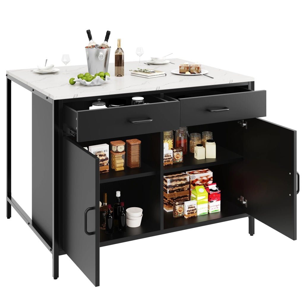 Tavolo Alto con 2 Cassetti e Ripiano Regolabile; in MDF; Nero; per Cucina e Sala da Pranzo; 100 x 90 x 90 cm
