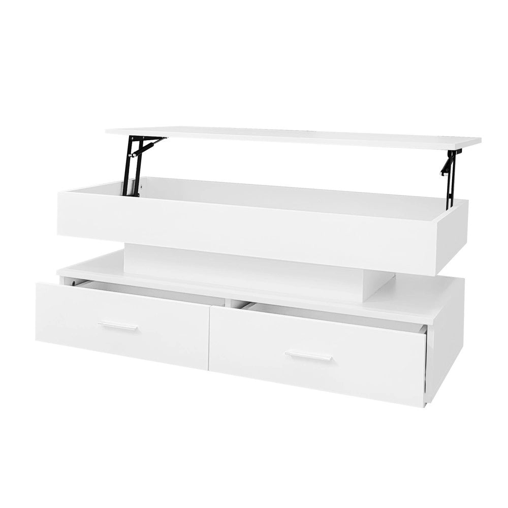 Tavolino da Salotto Sollevabile con LED e Cassetti ¨C Xylo ¨C Bianco, 100x50x44