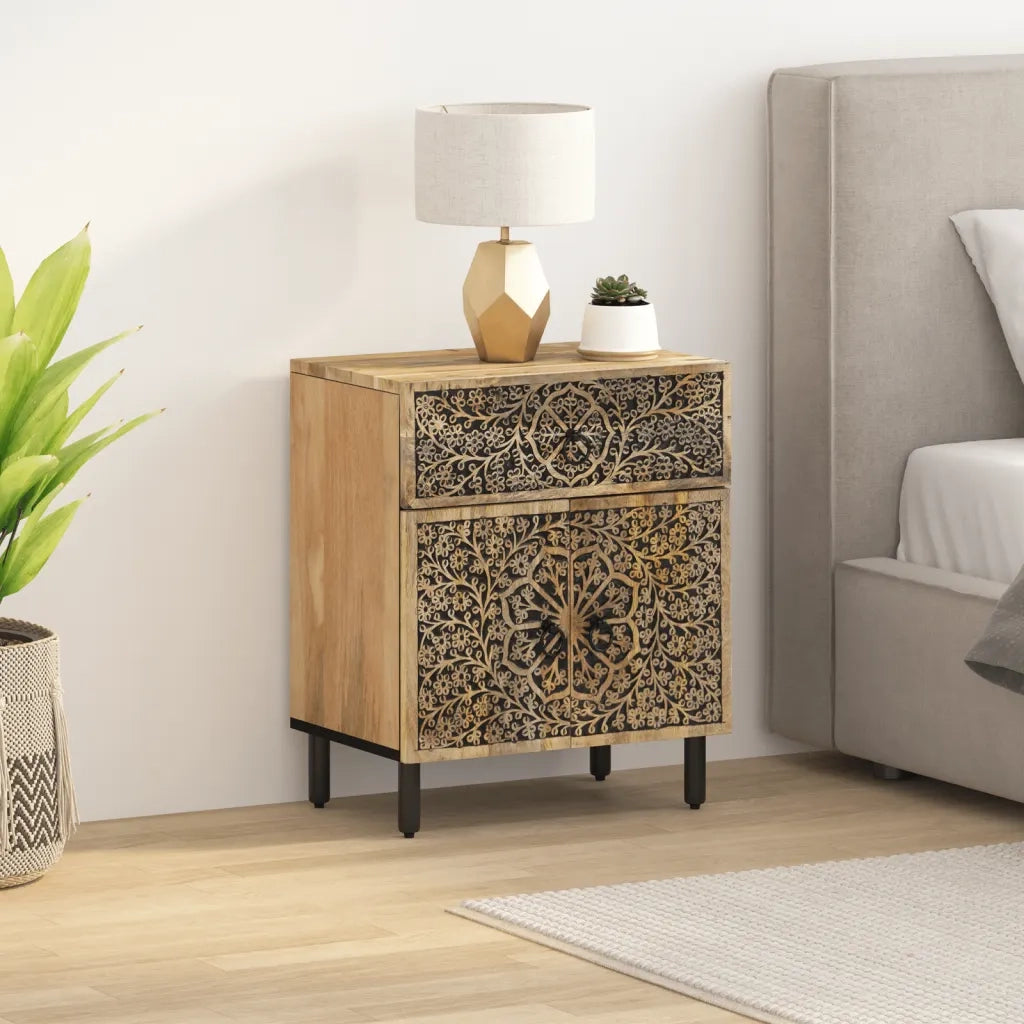 Comodino | Armadio da Notte | Mobiletto da notte 50x33x60 cm in Legno Massello di Mango