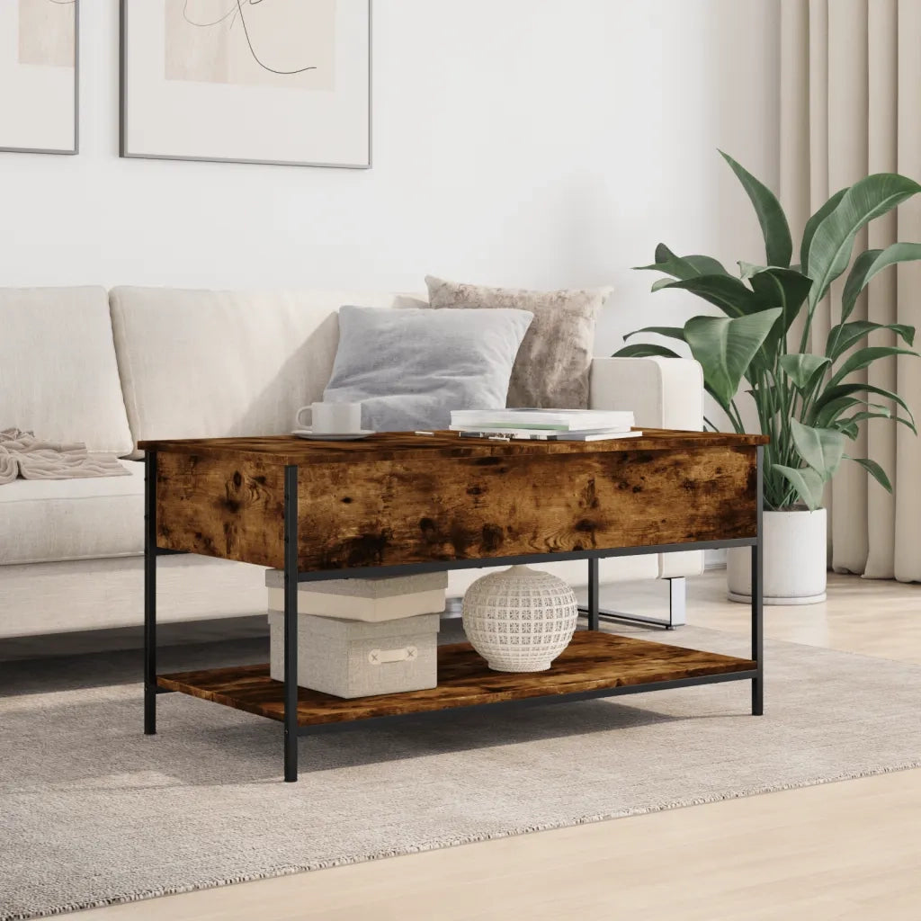 Tavolino Salotto Rovere Fumo 100x50x50 cm Multistrato e Metallocod mxl 112617