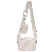 Borsa da spiaggia per donna, clutch, estivo, intrecciato, a mano, crossbody con cinturino regolabile e spalla ripiegabile per viaggi di vacanza (beige)