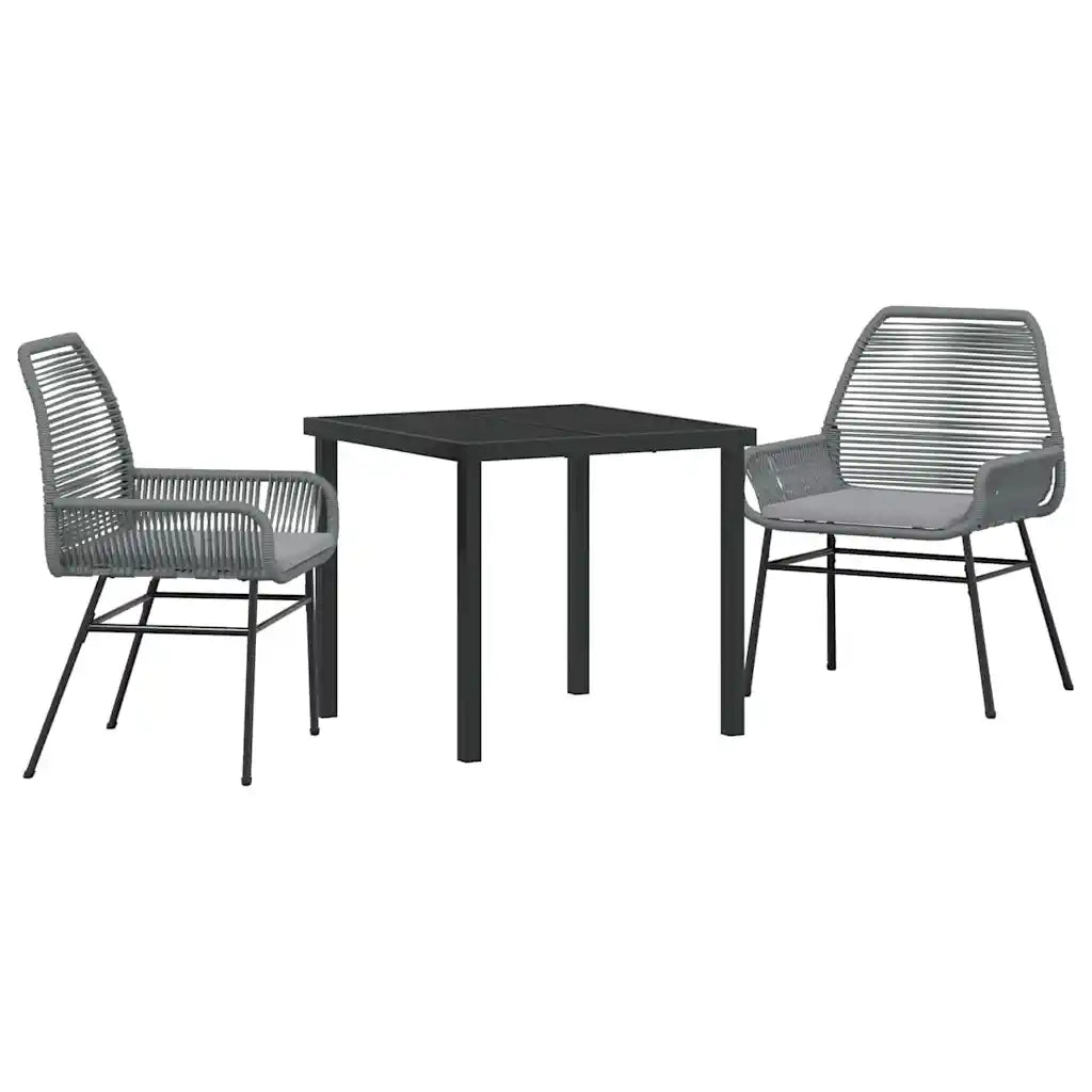 Set da Pranzo per Giardino con cuscino 3 pcs Grigio polyrattan