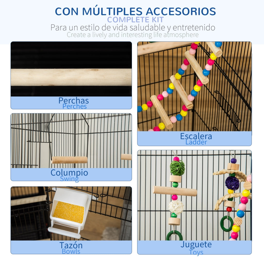 Gabbia per Uccelli con Porte Multiple ¨C zephmum ¨C Nero 46x36x100 cm