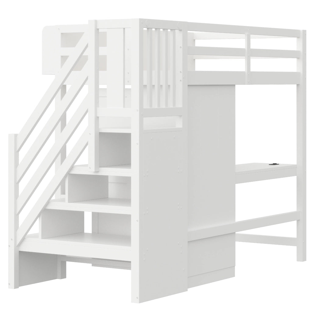 Letto a soppalco 90x200 con scrivania, armadio e scala contenitiva